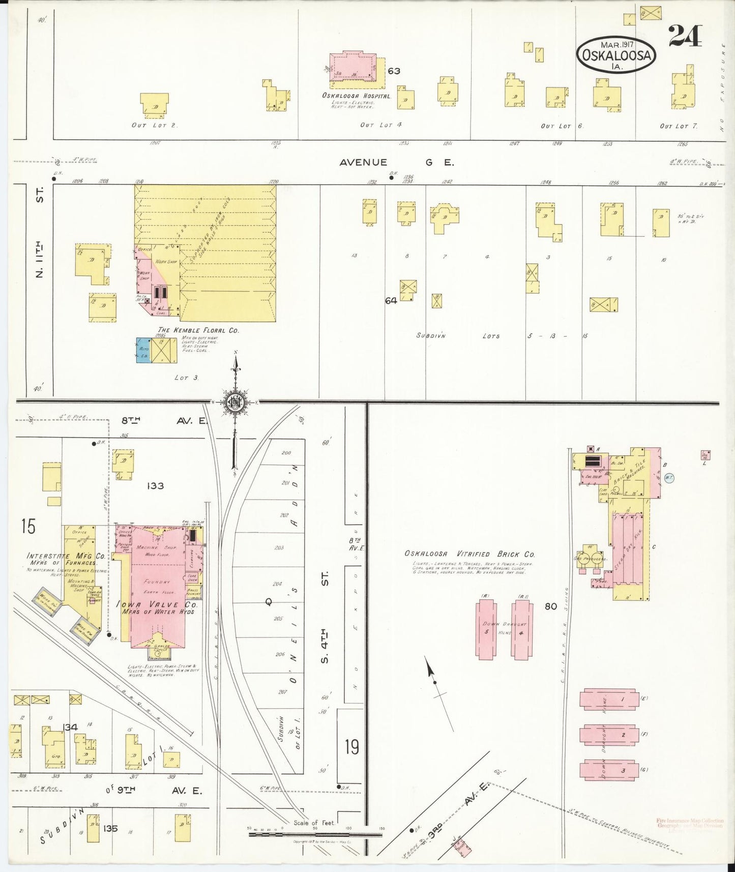 Sanborn Fire Insurance Map from Oskaloosa, Mahaska County, Iowa (1917), Sheet #0024 - Historic Sanborn Fire Insurance Map Print