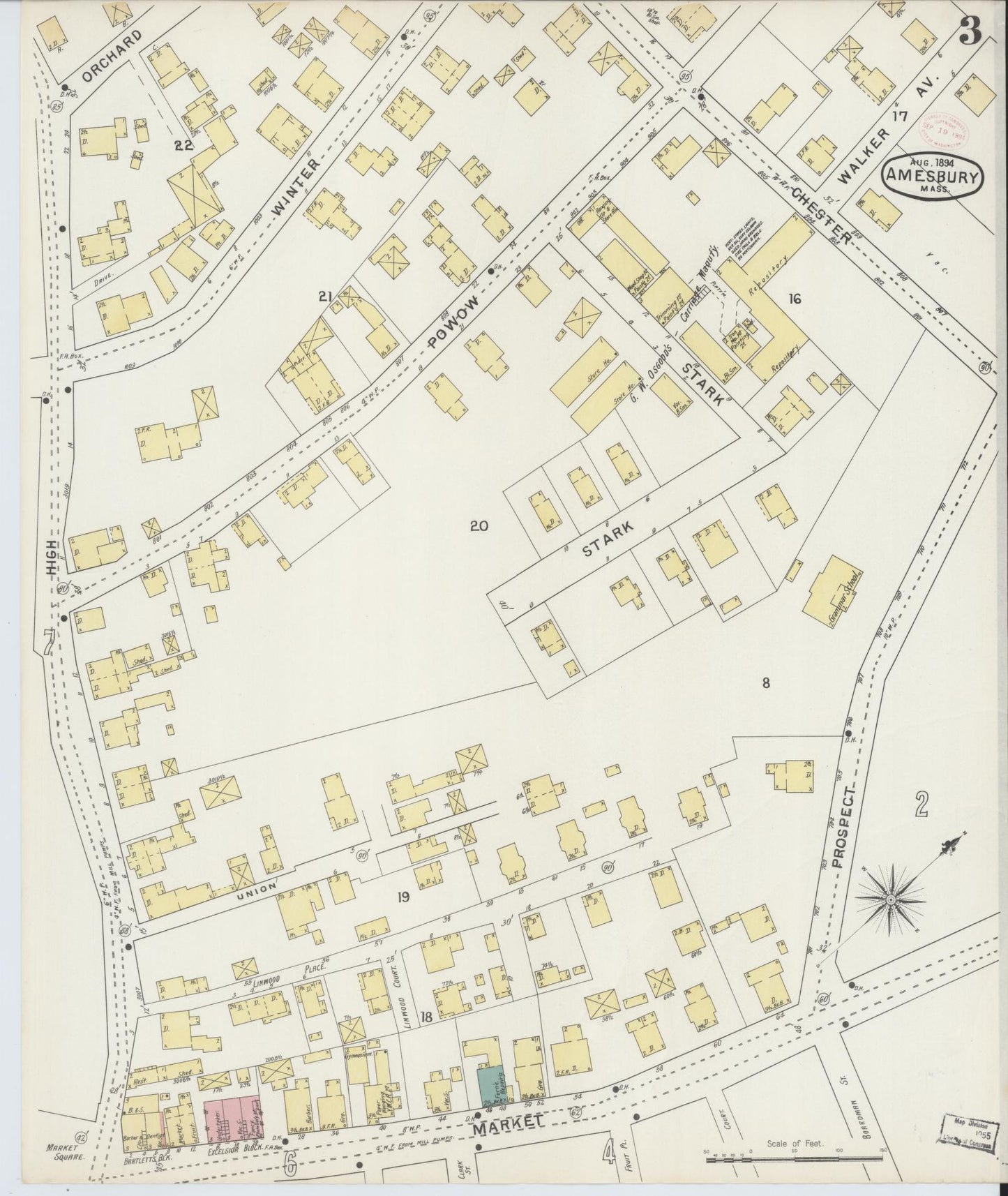 Sanborn Fire Insurance Map from Amesbury, Essex County, Massachusetts (1894), Sheet #0003 - Complete Map Set gallery image, historic Sanborn map, vintage wall art, Massachusetts Massachusetts