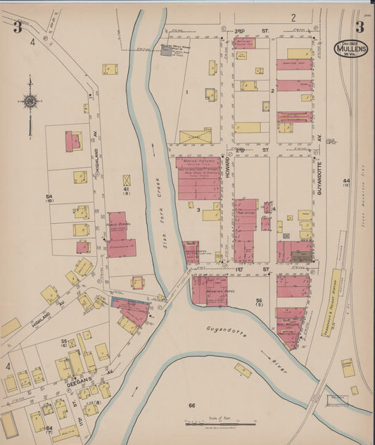 Sanborn Fire Insurance Map from Mullens, Wyoming County, West Virginia (1922), Sheet #0003 - Historic Sanborn Fire Insurance Map Print, vintage old map wall art, antique decor, genealogy gift, Mullens Wyoming map