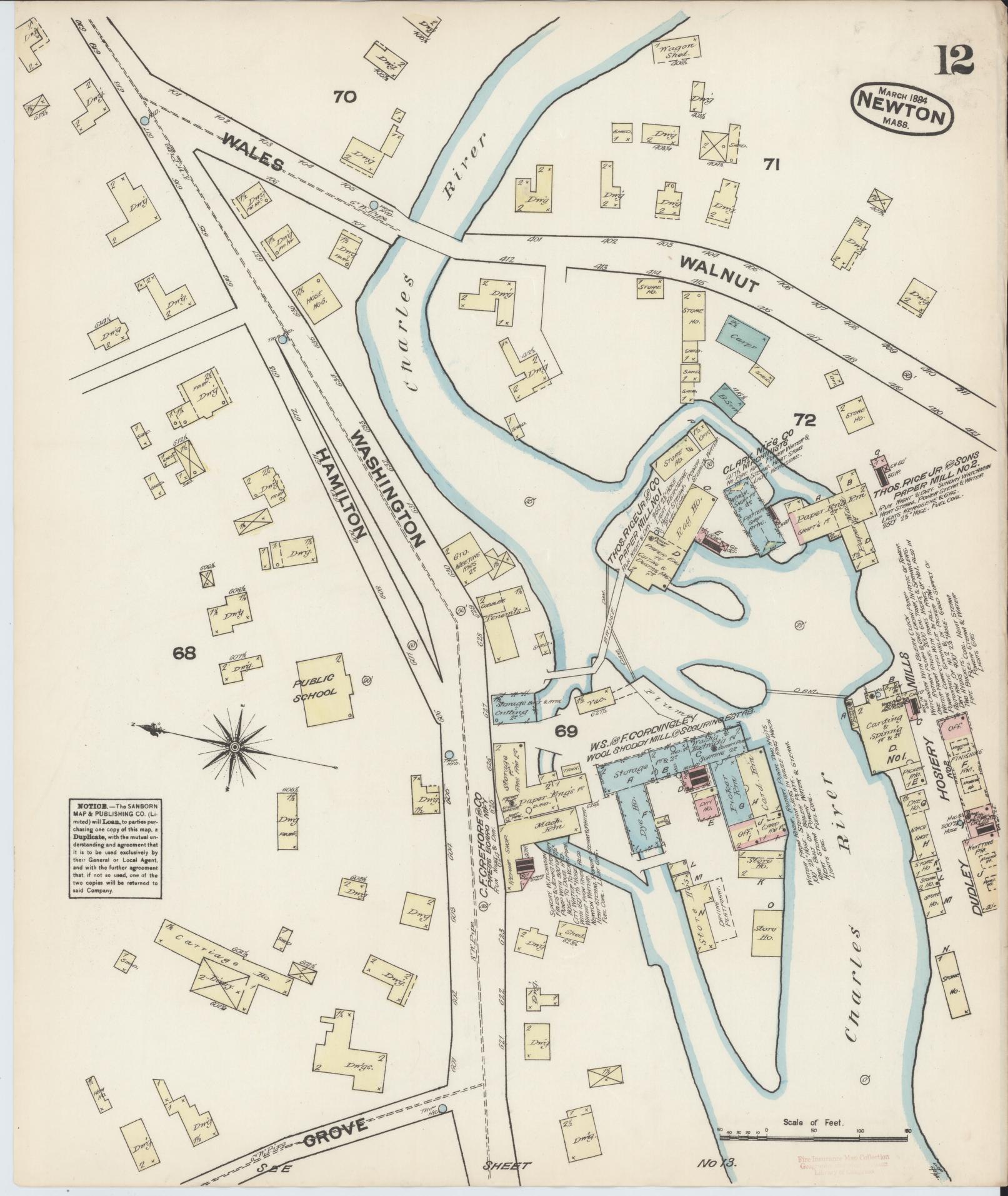 Sanborn Fire Insurance Map from Newton, Middlesex County, Massachusetts (1884), Sheet #0012 - Historic Sanborn Fire Insurance Map Print, vintage old map wall art, antique decor, genealogy gift, Massachusetts Massachusetts map