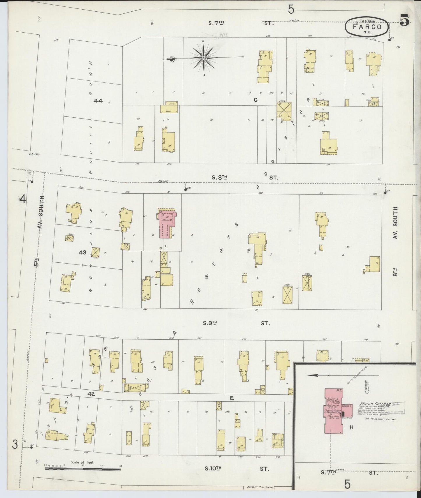 Sanborn Fire Insurance Map from Fargo, Cass County, North Dakota (1896), Sheet #0005 - Historic Sanborn Fire Insurance Map Print, vintage old map wall art, antique decor, genealogy gift, North Dakota North Dakota map