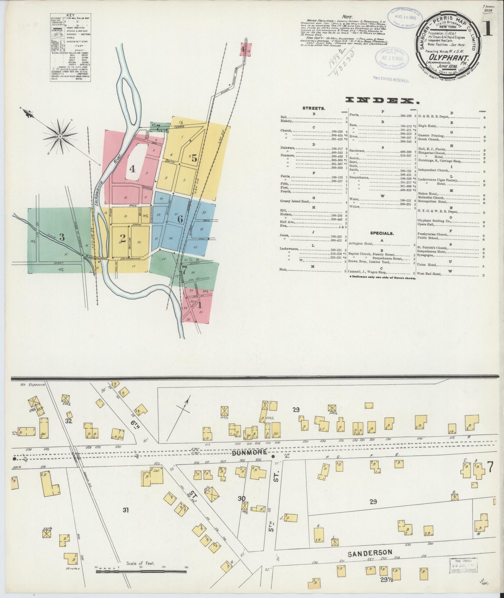 Sanborn Fire Insurance Map from Olyphant, Lackawanna County, Pennsylvania (1898), Sheet #0001 - Complete Map Set gallery image, historic Sanborn map, vintage wall art, Pennsylvania Pennsylvania
