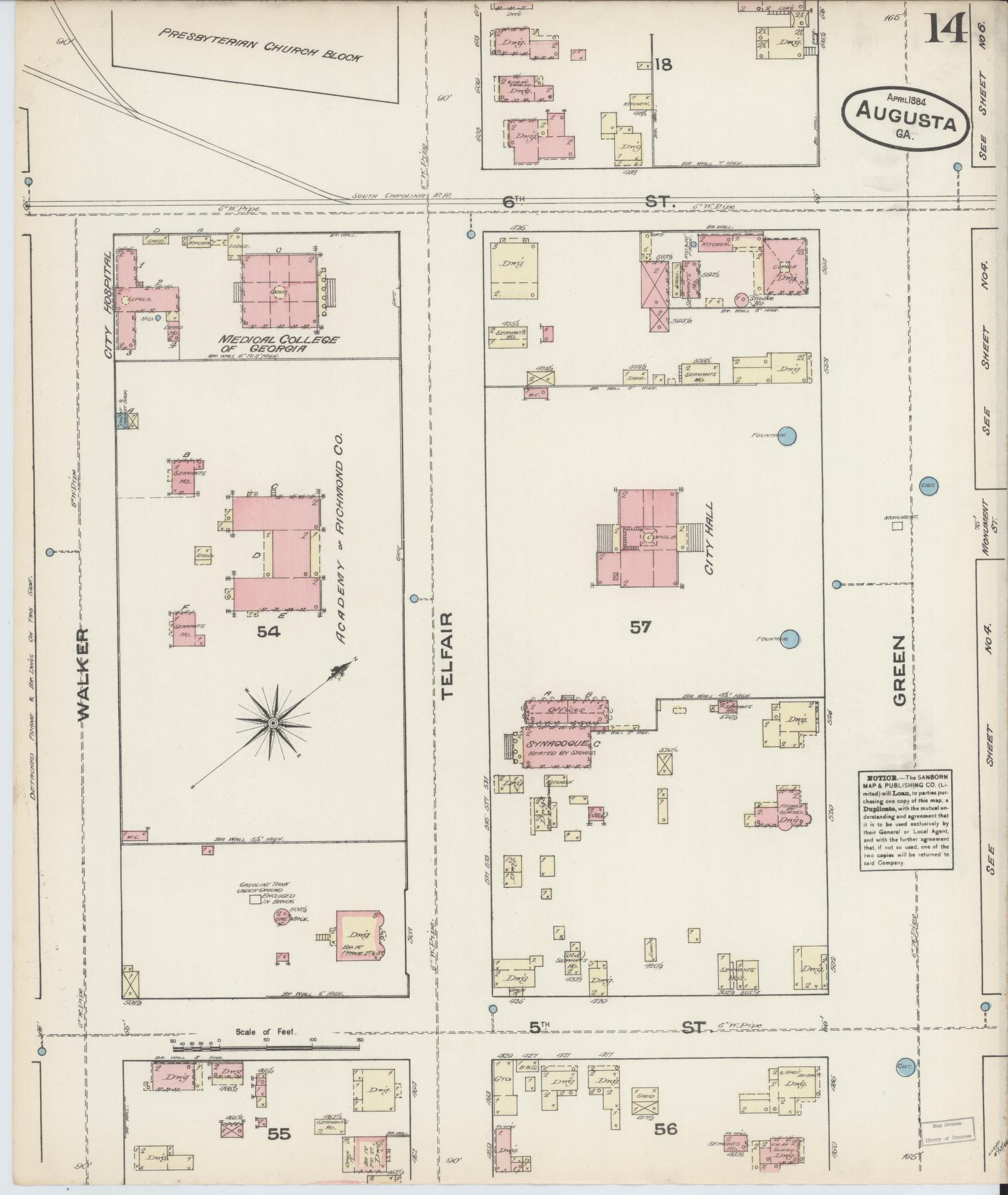 Sanborn Fire Insurance Map from Augusta, Richmond County, Georgia (1884), Sheet #0014 - Complete Map Set gallery image, historic Sanborn map, vintage wall art, Georgia Georgia
