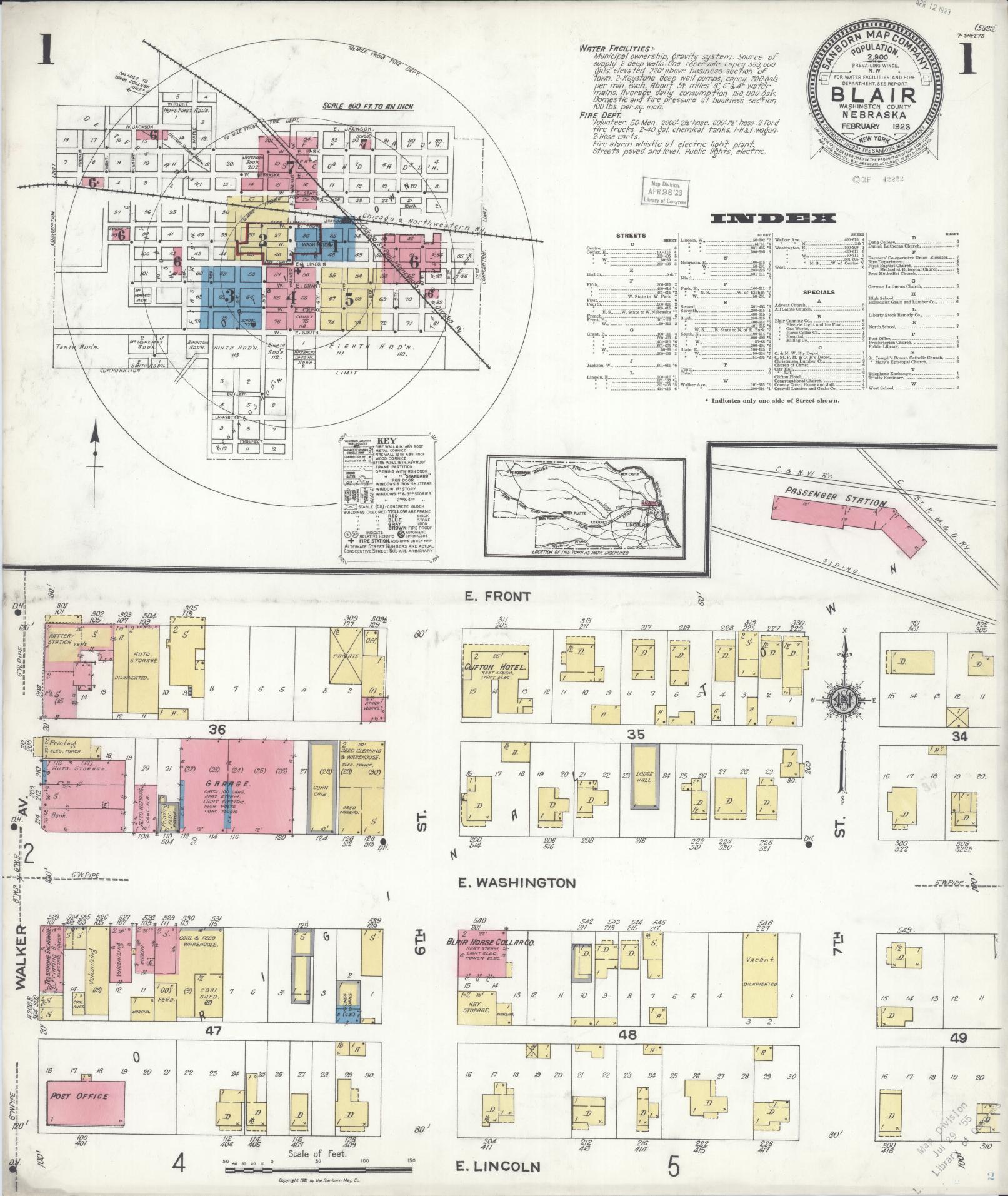 Sanborn Fire Insurance Map from Blair, Washington County, Nebraska (1923), Sheet #0001 - Complete Map Set gallery image, historic Sanborn map, vintage wall art, Nebraska Nebraska