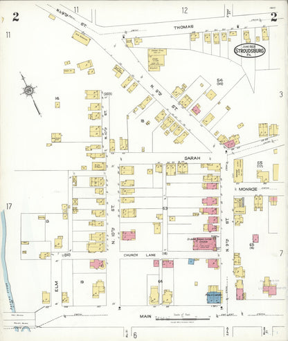 Sanborn Fire Insurance Map from Stroudsburg, Monroe County, Pennsylvania (1923), Sheet #0002 - Complete Map Set gallery image, historic Sanborn map, vintage wall art, Pennsylvania Pennsylvania