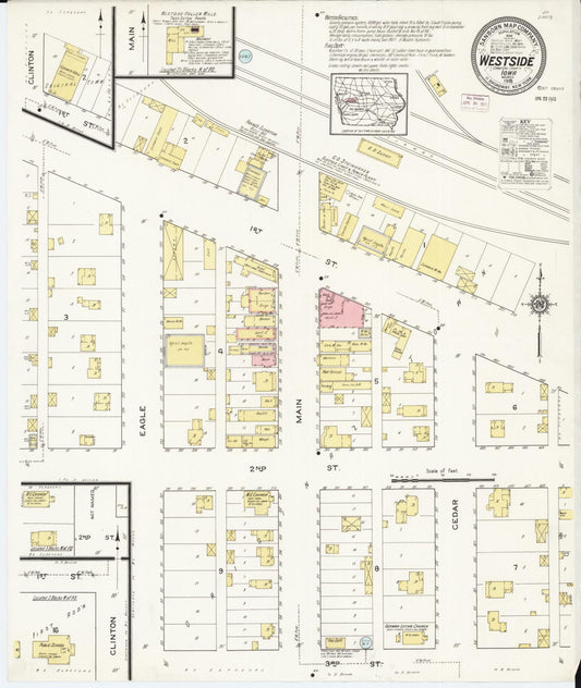 Sanborn Fire Insurance Map from Westside, Crawford County, Iowa (1915), Sheet #0001 - Historic Sanborn Fire Insurance Map Print, vintage old map wall art