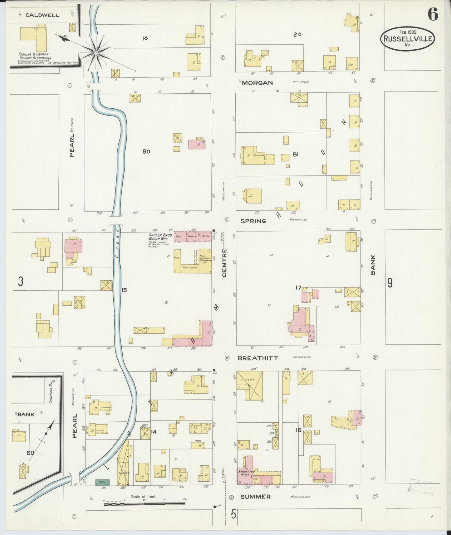 Sanborn Fire Insurance Map from Russellville, Logan County, Kentucky (1909), Sheet #0006 - Complete Map Set gallery image, historic Sanborn map, vintage wall art, Kentucky Kentucky