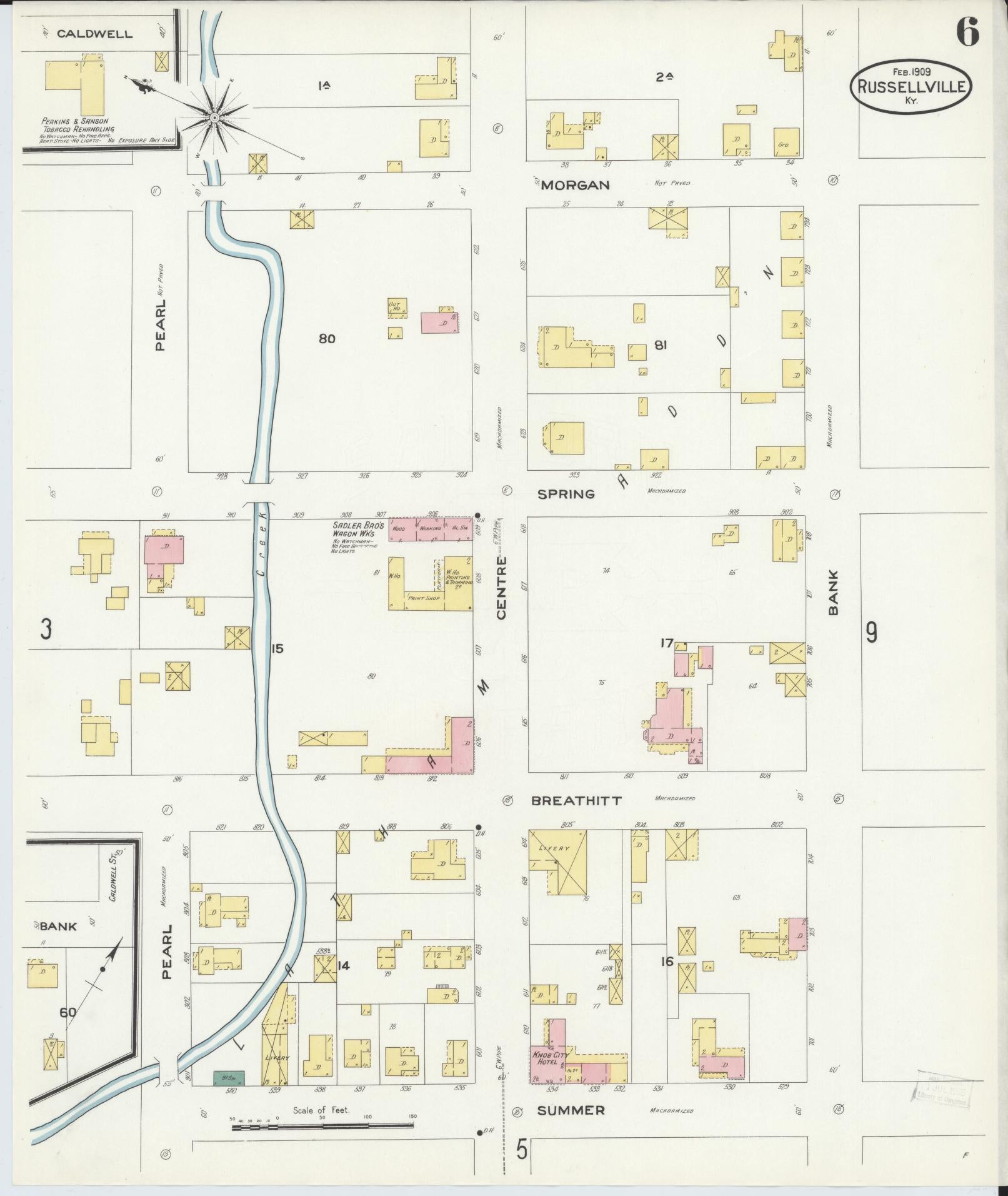Sanborn Fire Insurance Map from Russellville, Logan County, Kentucky (1909), Sheet #0006 - Complete Map Set gallery image, historic Sanborn map, vintage wall art, Kentucky Kentucky