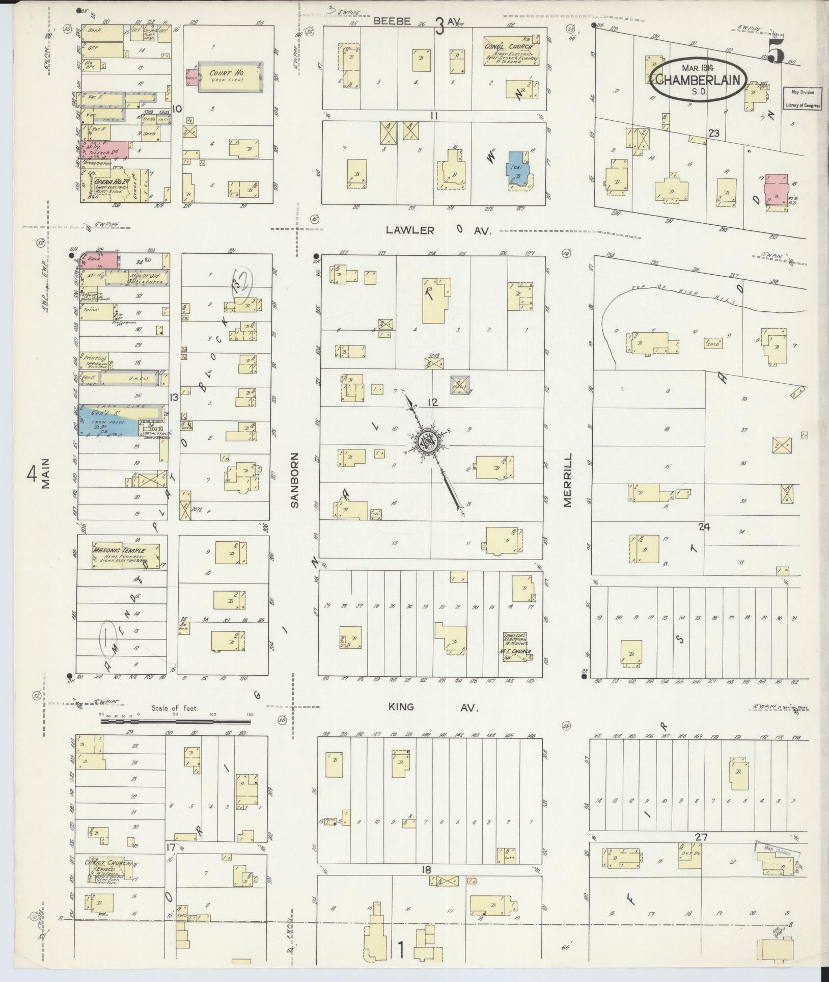 Sanborn Fire Insurance Map from Chamberlain, Brule County, South Dakota (1914), Sheet #0005 - Historic Sanborn Fire Insurance Map Print, vintage old map wall art, antique decor, genealogy gift, South Dakota South Dakota map