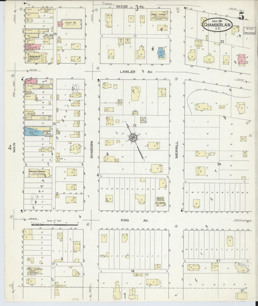 Sanborn Fire Insurance Map from Chamberlain, Brule County, South Dakota (1914), Sheet #0005 - Historic Sanborn Fire Insurance Map Print, vintage old map wall art, antique decor, genealogy gift, South Dakota South Dakota map