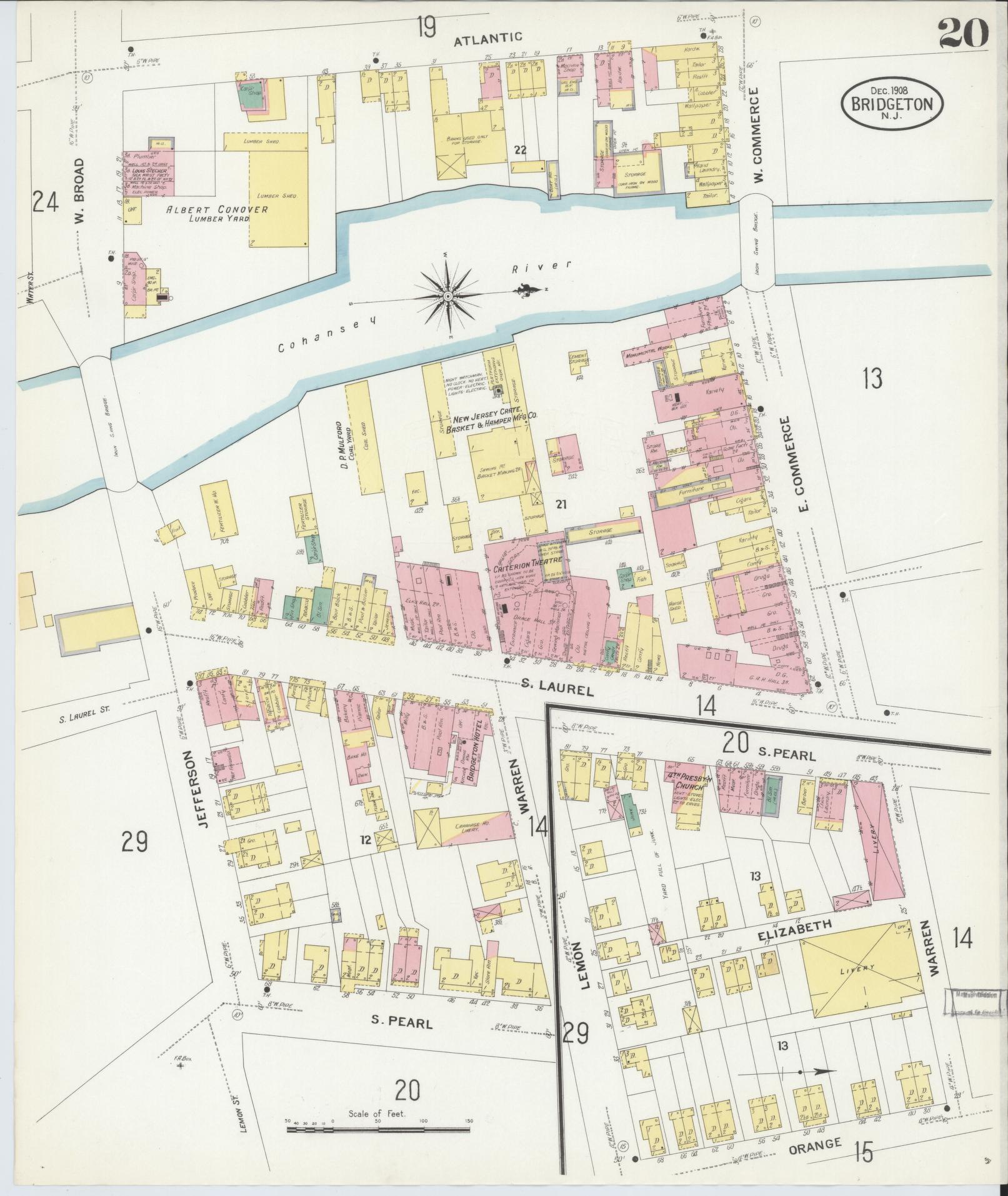 Sanborn Fire Insurance Map from Bridgeton, Cumberland County, New Jersey (1908), Sheet #0020 - Complete Map Set gallery image, historic Sanborn map, vintage wall art, New Jersey New Jersey