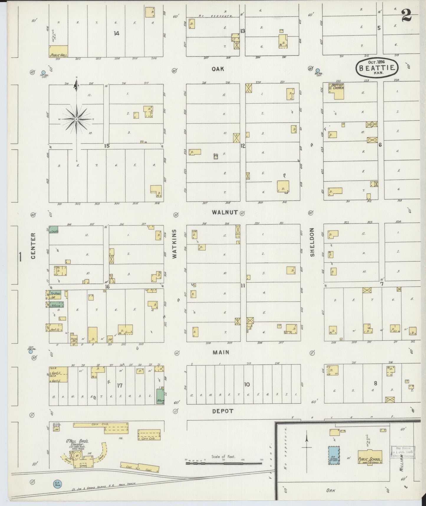 Sanborn Fire Insurance Map from Beattie, Marshall County, Kansas (1896), Sheet #0002 - Complete Map Set gallery image, historic Sanborn map, vintage wall art, Kansas Kansas