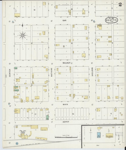Sanborn Fire Insurance Map from Beattie, Marshall County, Kansas (1896), Sheet #0002 - Complete Map Set gallery image, historic Sanborn map, vintage wall art, Kansas Kansas