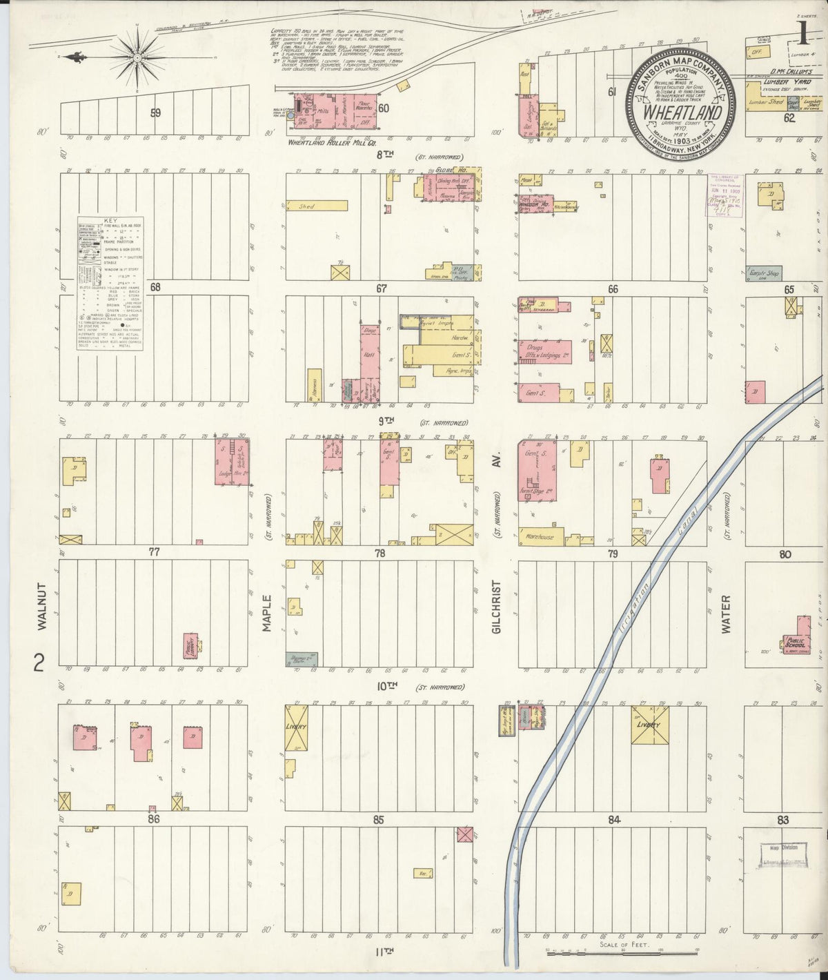 Sanborn Fire Insurance Map from Wheatland, Platte County, Wyoming (1903), Sheet #0001 - Historic Sanborn Fire Insurance Map Print, vintage old map wall art, antique decor, genealogy gift, Wyoming Wyoming map