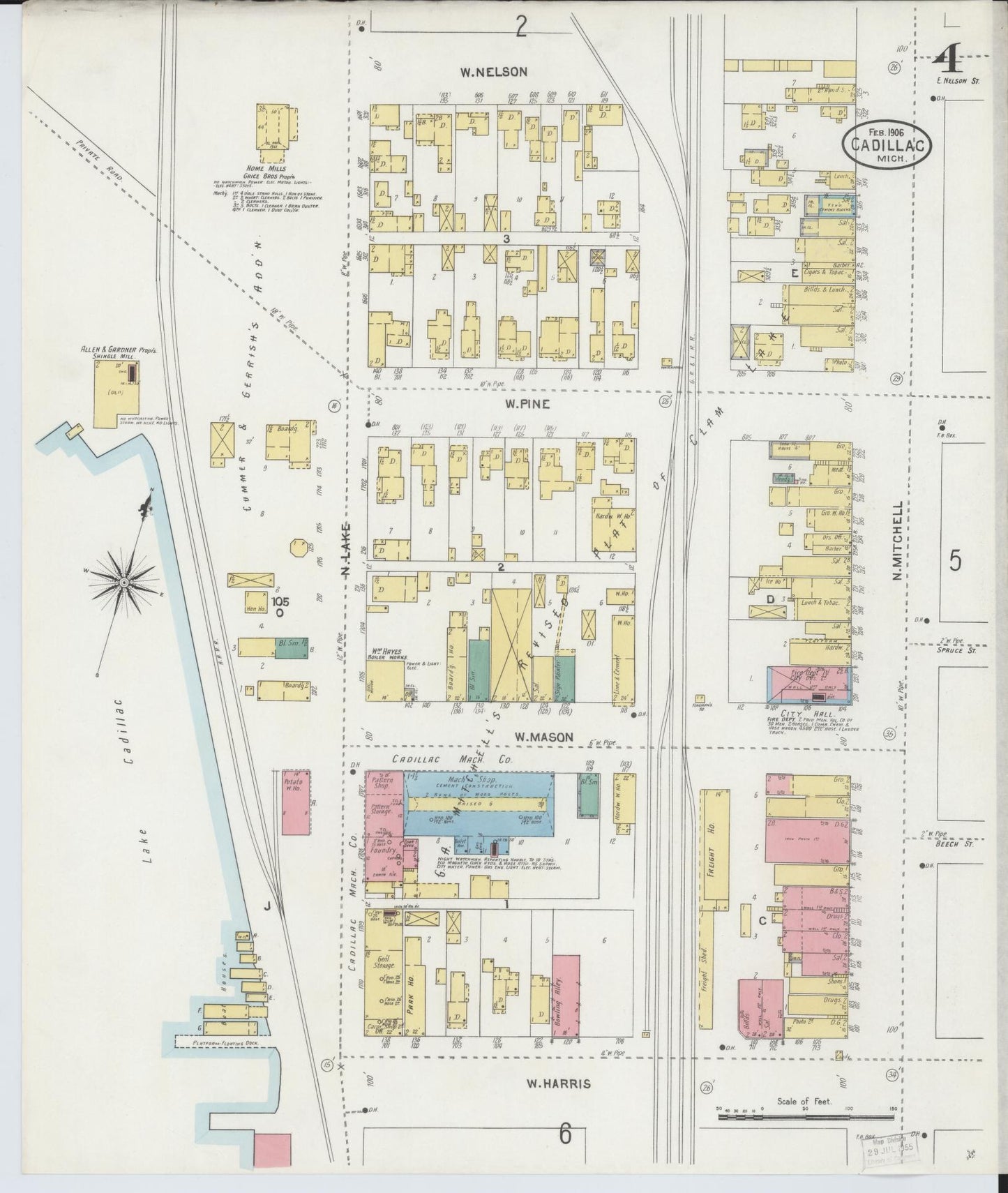 Sanborn Fire Insurance Map from Cadillac, Wexford County, Michigan (1906), Sheet #0004 - Historic Sanborn Fire Insurance Map Print, vintage old map wall art, antique decor, genealogy gift, Michigan Michigan map