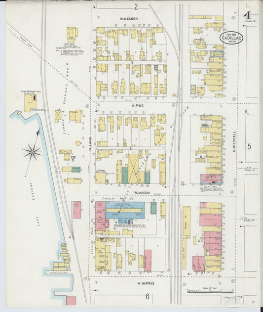 Sanborn Fire Insurance Map from Cadillac, Wexford County, Michigan (1906), Sheet #0004 - Historic Sanborn Fire Insurance Map Print, vintage old map wall art, antique decor, genealogy gift, Michigan Michigan map