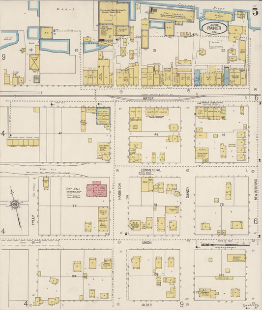 Sanborn Fire Insurance Map from Rainier, Columbia County, Oregon (1921), Sheet #0005 - Historic Sanborn Fire Insurance Map Print, vintage old map wall art, antique decor, genealogy gift, Oregon Oregon map
