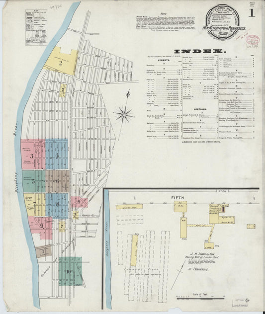 Sanborn Fire Insurance Map from New Kensington, Westmoreland County, Pennsylvania (1895), Sheet #0001 - Historic Sanborn Fire Insurance Map Print, vintage old map wall art, antique decor, genealogy gift, Pennsylvania Pennsylvania map