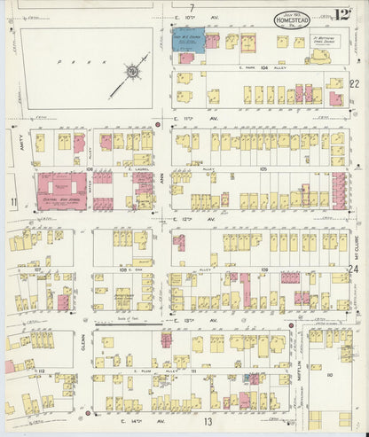 Sanborn Fire Insurance Map from Homestead, Allegheny County, Pennsylvania (1913), Sheet #0012 - Historic Sanborn Fire Insurance Map Print, vintage old map wall art, antique decor, genealogy gift, Pennsylvania Pennsylvania map