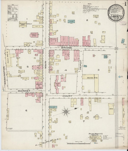 Sanborn Fire Insurance Map from Liberty, Bedford County, Virginia (1886), Sheet #0001 - Historic Sanborn Fire Insurance Map Print, vintage old map wall art, antique decor, genealogy gift, Virginia Virginia map