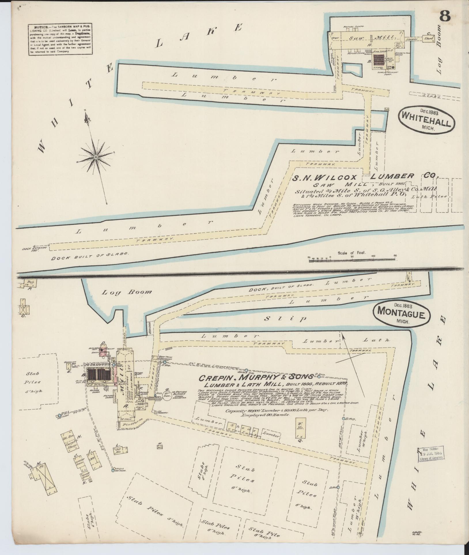 Sanborn Fire Insurance Map from Montague, Muskegon County, Michigan (1883), Sheet #0008 - Complete Map Set gallery image, historic Sanborn map, vintage wall art, Michigan Michigan