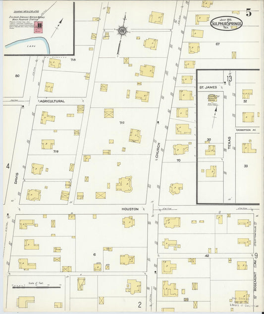 Sanborn Fire Insurance Map from Sulphur Springs, Hopkins County, Texas (1915), Sheet #0005 - Historic Sanborn Fire Insurance Map Print, vintage old map wall art, antique decor, genealogy gift, Texas Texas map