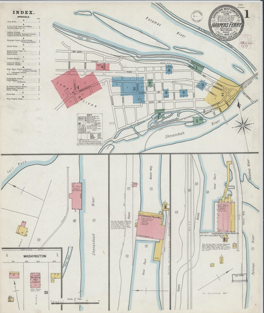Sanborn Fire Insurance Map from Harpers Ferry, Jefferson County, West Virginia (1902), Sheet #0001 - Historic Sanborn Fire Insurance Map Print, vintage old map wall art, antique decor, genealogy gift, West Virginia West Virginia map