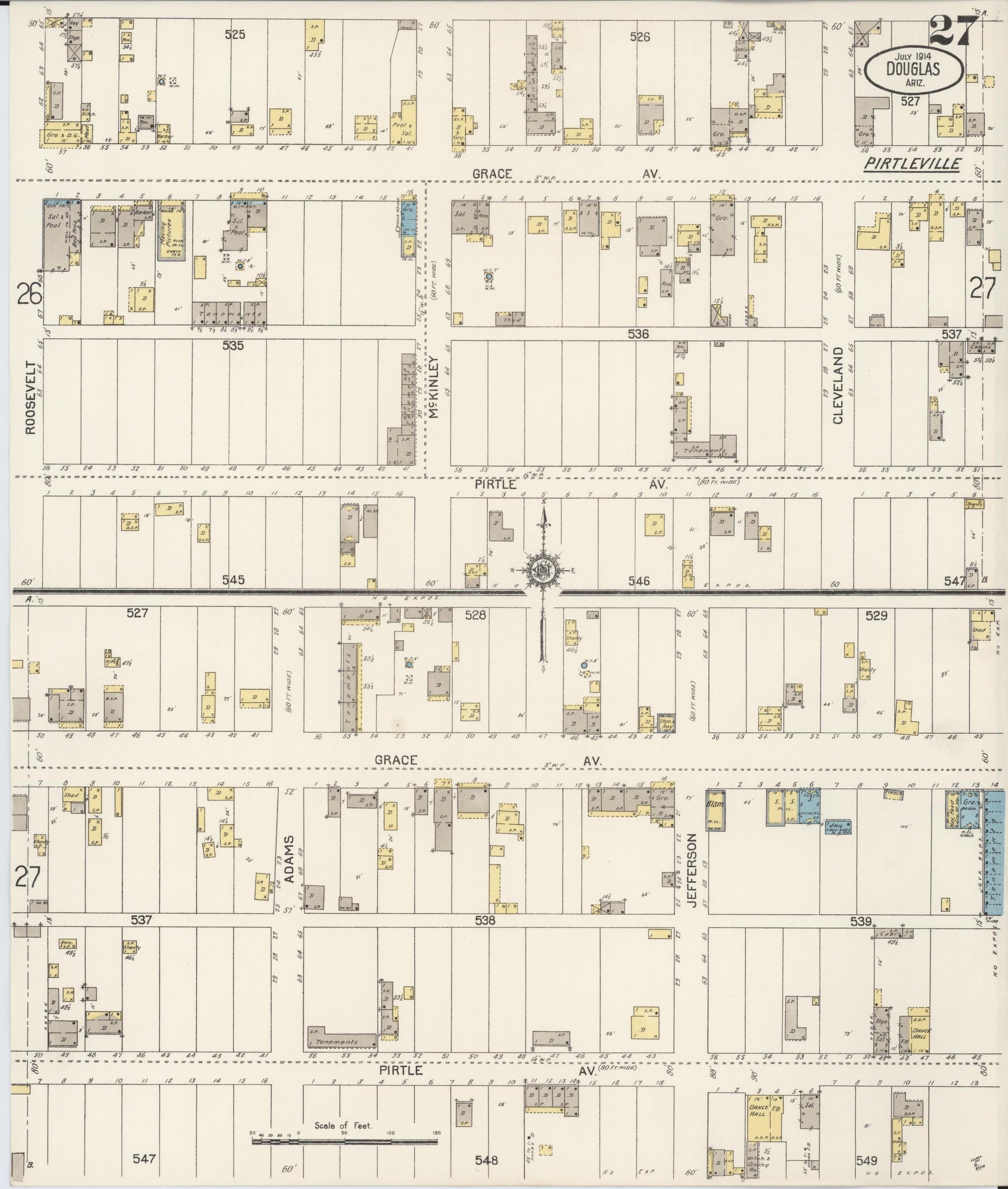 Sanborn Fire Insurance Map from Douglas, Cochise County, Arizona (1914), Sheet #0027 - Complete Map Set gallery image, historic Sanborn map, vintage wall art, Arizona Arizona