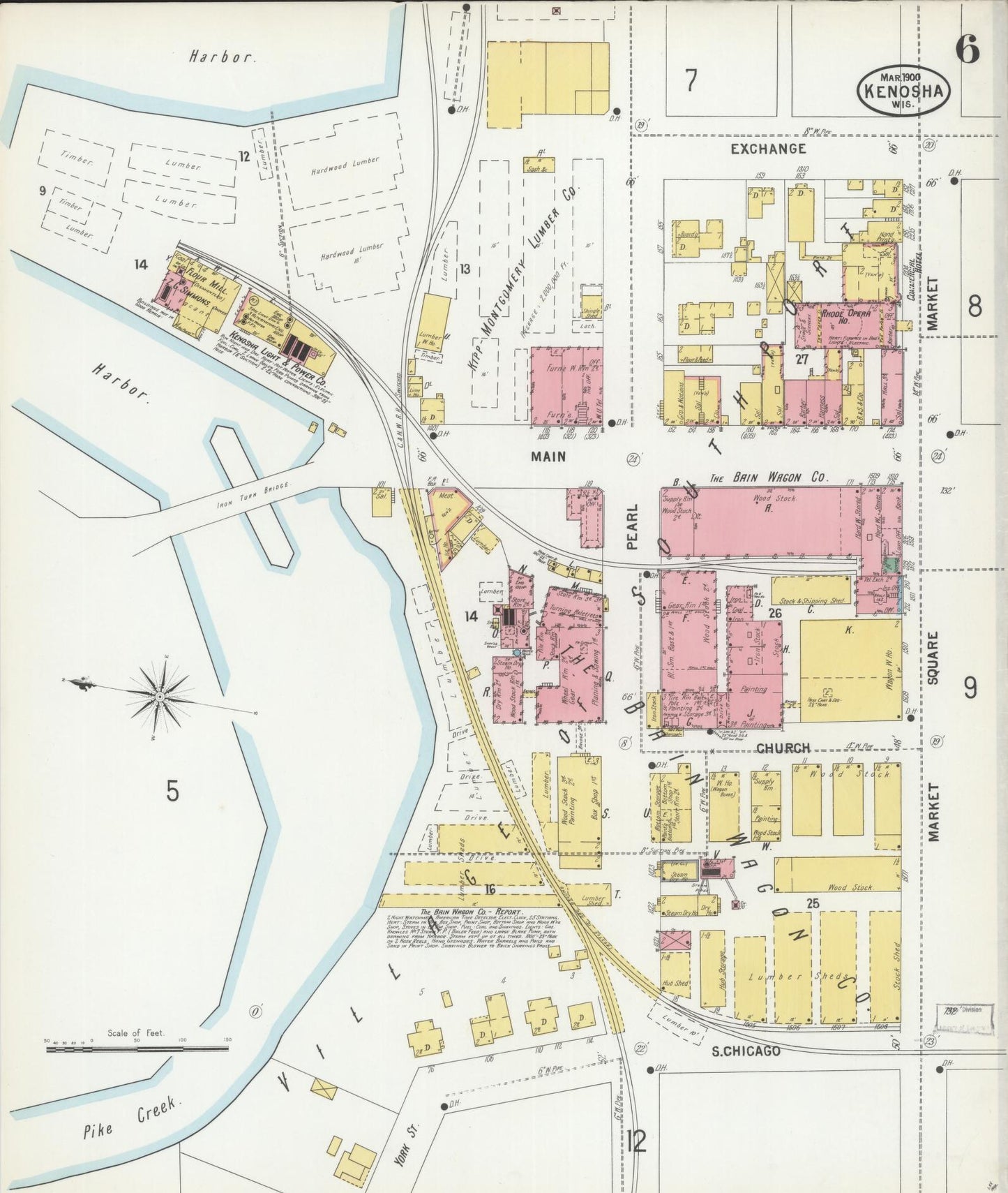 Sanborn Fire Insurance Map from Kenosha, Kenosha County, Wisconsin (1900), Sheet #0006 - Historic Sanborn Fire Insurance Map Print, vintage old map wall art, antique decor, genealogy gift, Wisconsin Wisconsin map