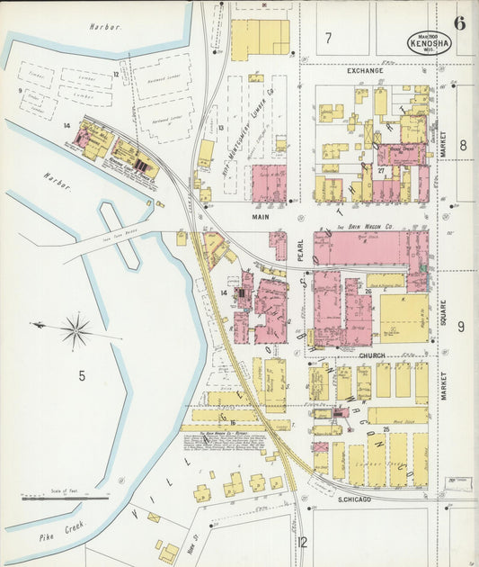 Sanborn Fire Insurance Map from Kenosha, Kenosha County, Wisconsin (1900), Sheet #0006 - Historic Sanborn Fire Insurance Map Print, vintage old map wall art, antique decor, genealogy gift, Wisconsin Wisconsin map