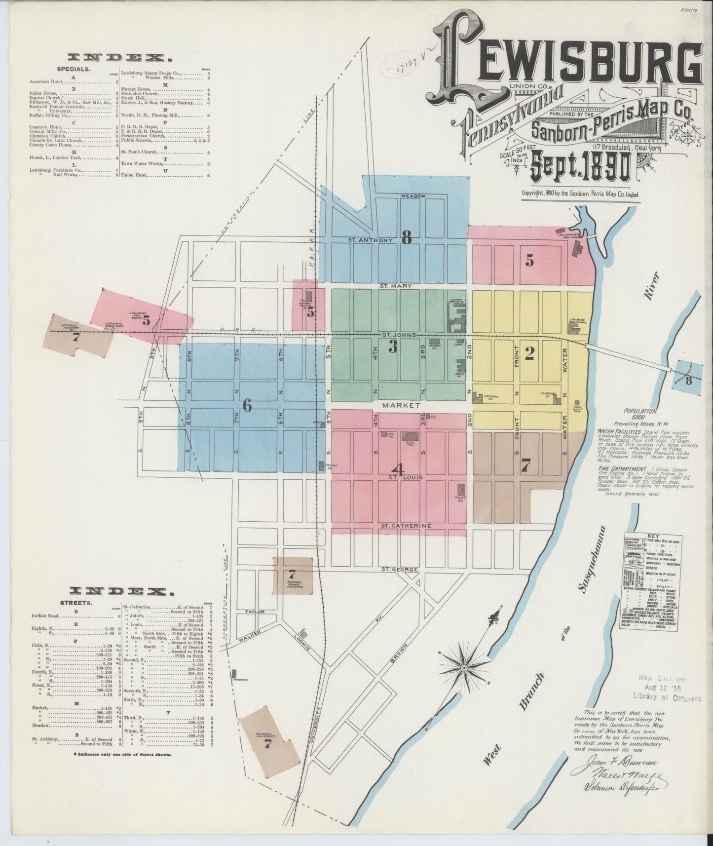 Sanborn Fire Insurance Map from Lewisburg, Union County, Pennsylvania. (1890) – Historic Sanborn Fire Insurance Map Print