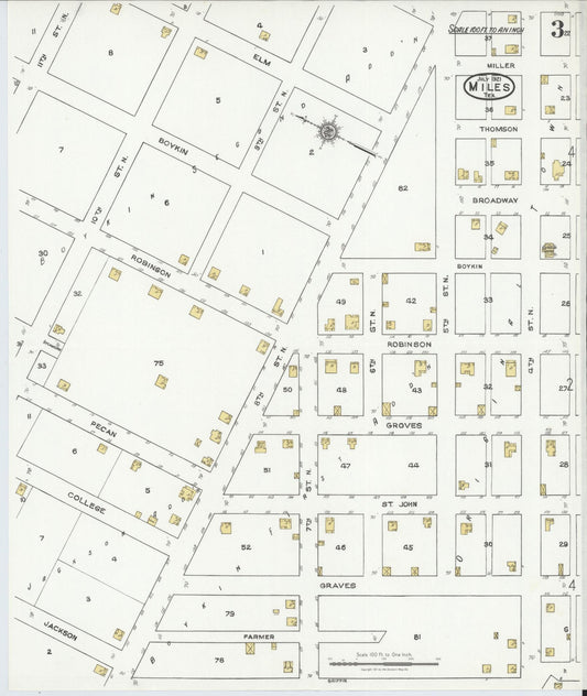 Sanborn Fire Insurance Map from Miles, Runnels County, Texas (1921), Sheet #0003 - Historic Sanborn Fire Insurance Map Print, vintage old map wall art, antique decor, genealogy gift, Texas Texas map