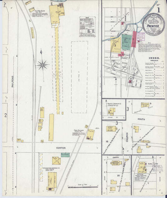 Sanborn Fire Insurance Map from Prentice, Price County, Wisconsin (1906), Sheet #0001 - Historic Sanborn Fire Insurance Map Print, vintage old map wall art, antique decor, genealogy gift, Wisconsin Wisconsin map