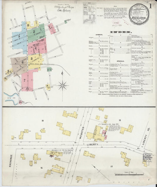 Sanborn Fire Insurance Map from Rockland, Plymouth County, Massachusetts (1896), Sheet #0001 - Complete Map Set gallery image, historic Sanborn map, vintage wall art, Massachusetts Massachusetts