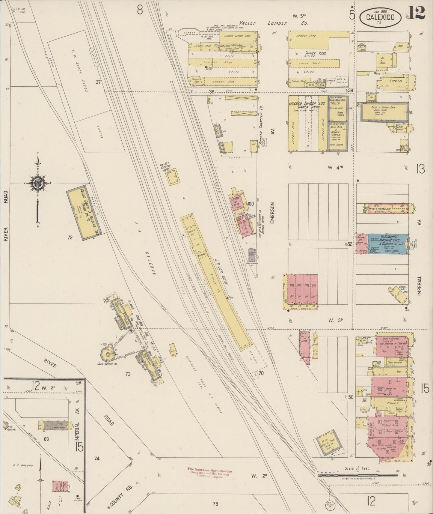 Sanborn Fire Insurance Map from Calexico, Imperial County, California (1920), Sheet #0012 - Historic Sanborn Fire Insurance Map Print, vintage old map wall art, antique decor, genealogy gift, California California map