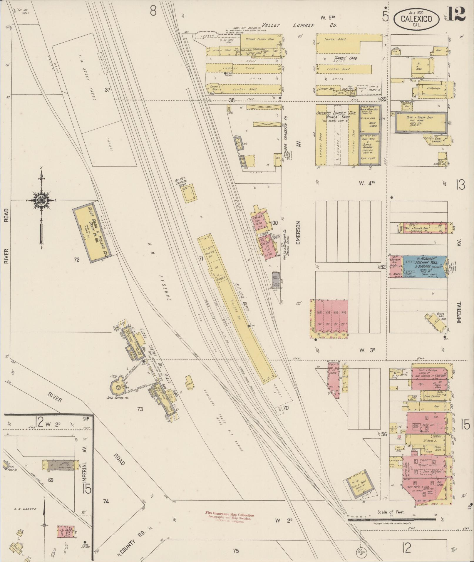Sanborn Fire Insurance Map from Calexico, Imperial County, California (1920), Sheet #0012 - Historic Sanborn Fire Insurance Map Print, vintage old map wall art, antique decor, genealogy gift, California California map