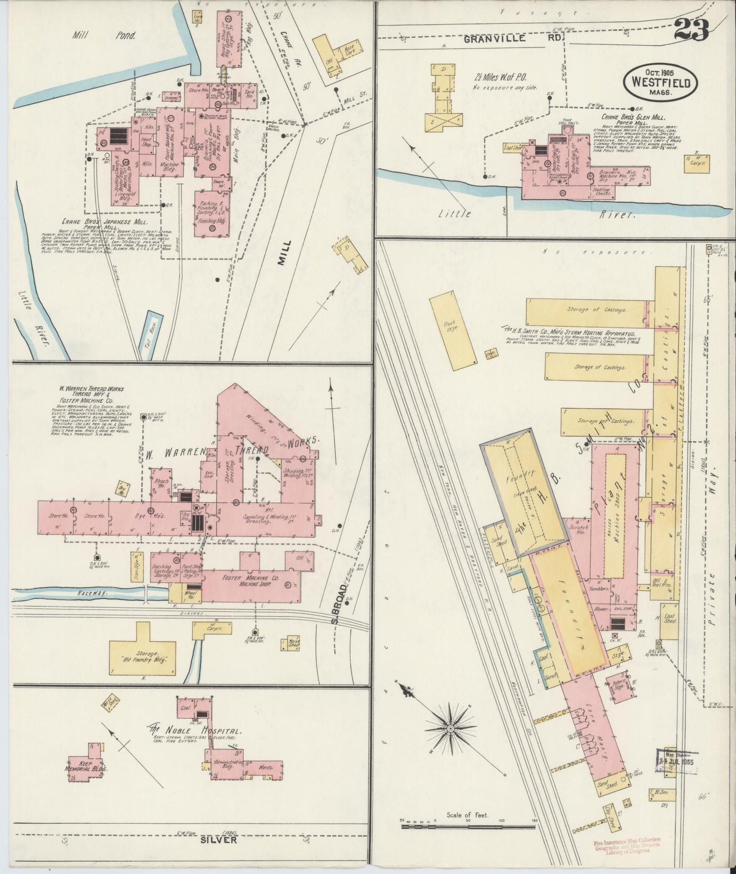 Sanborn Fire Insurance Map from Westfield, Hampden County, Massachusetts (1905), Sheet #0023 - Historic Sanborn Fire Insurance Map Print, vintage old map wall art, antique decor, genealogy gift, Massachusetts Massachusetts map