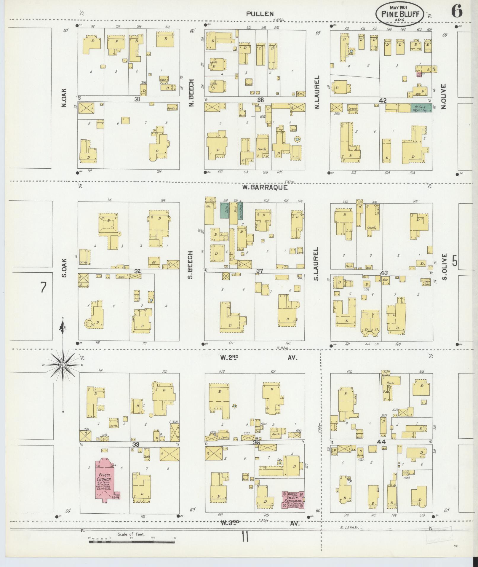 Sanborn Fire Insurance Map from Pine Bluff, Jefferson County, Arkansas (1901), Sheet #0006 - Complete Map Set gallery image, historic Sanborn map, vintage wall art, Arkansas Arkansas