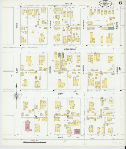 Sanborn Fire Insurance Map from Pine Bluff, Jefferson County, Arkansas (1901), Sheet #0006 - Complete Map Set gallery image, historic Sanborn map, vintage wall art, Arkansas Arkansas