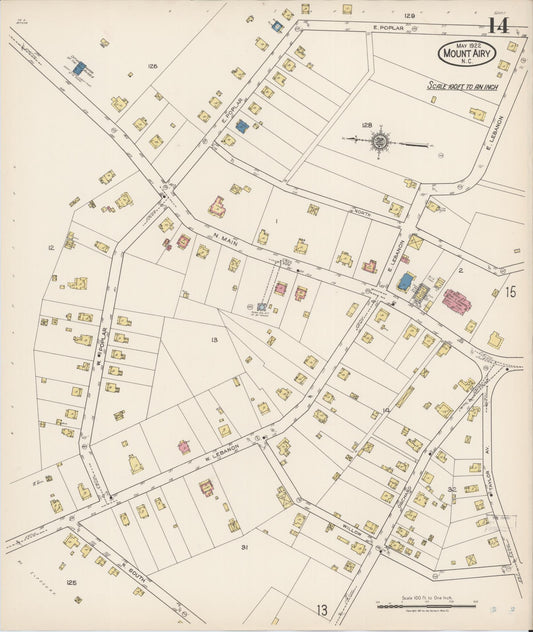 Sanborn Fire Insurance Map from Mount Airy, Surry County, North Carolina (1922), Sheet #0014 - Historic Sanborn Fire Insurance Map Print, vintage old map wall art, antique decor, genealogy gift, North Carolina North Carolina map