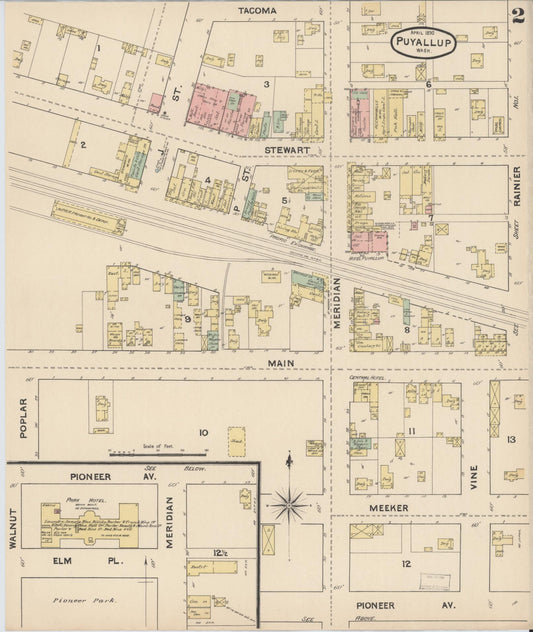 Sanborn Fire Insurance Map from Puyallup, Pierce County, Washington (1890), Sheet #0002 - Historic Sanborn Fire Insurance Map Print, vintage old map wall art, antique decor, genealogy gift, Washington Washington map