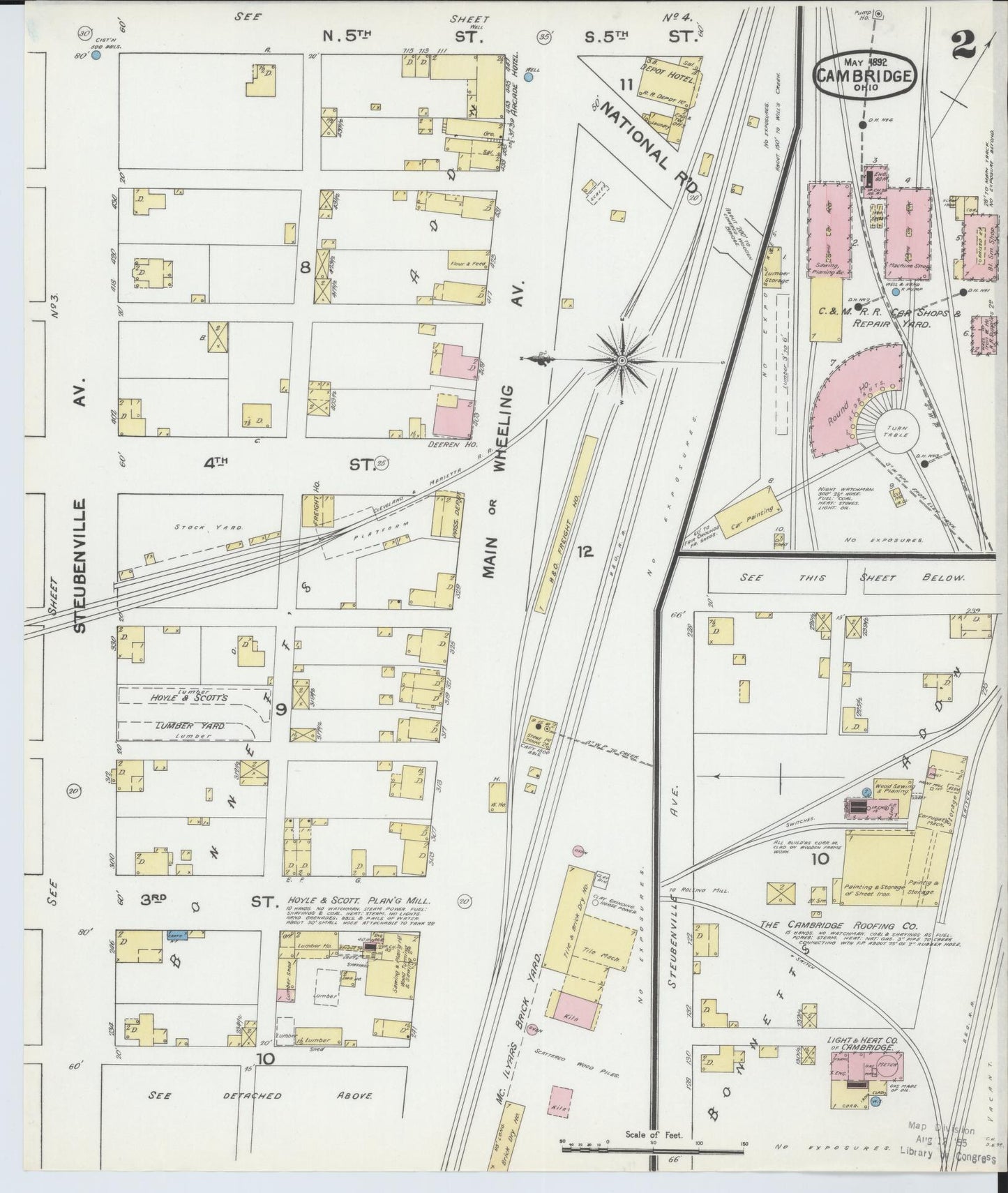 Sanborn Fire Insurance Map from Cambridge, Guernsey County, Ohio (1892), Sheet #0002 - Historic Sanborn Fire Insurance Map Print, vintage old map wall art, antique decor, genealogy gift, Ohio Ohio map