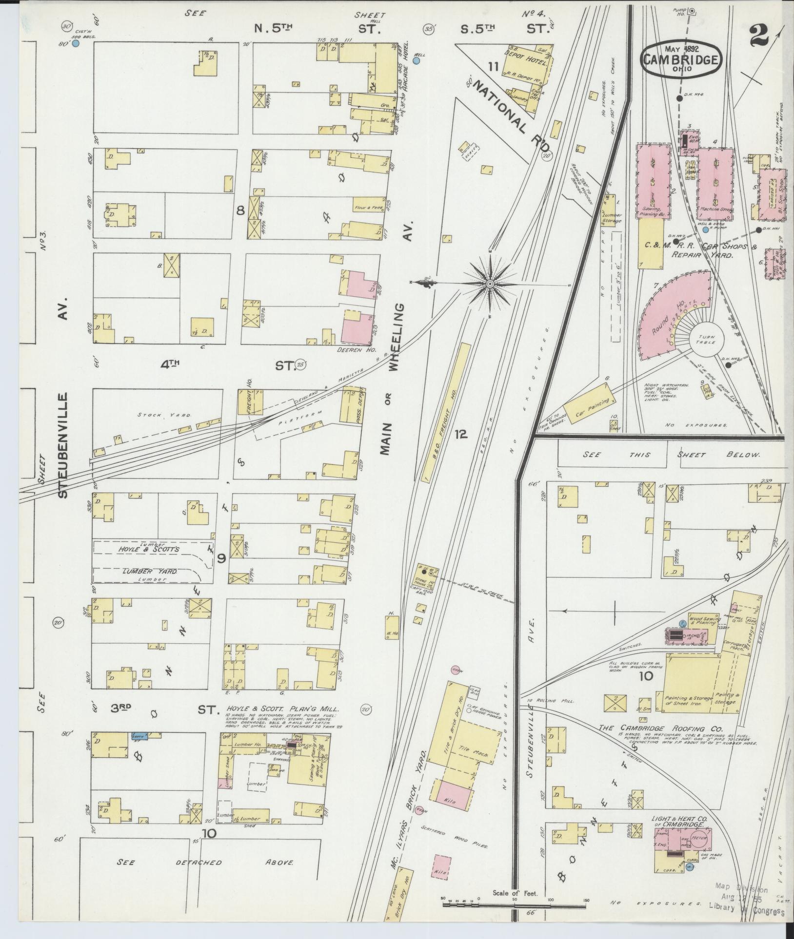 Sanborn Fire Insurance Map from Cambridge, Guernsey County, Ohio (1892), Sheet #0002 - Historic Sanborn Fire Insurance Map Print, vintage old map wall art, antique decor, genealogy gift, Ohio Ohio map