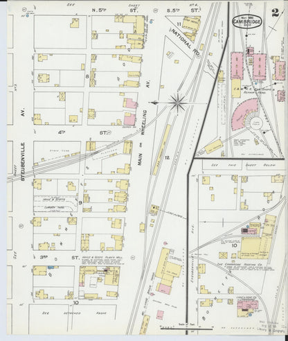 Sanborn Fire Insurance Map from Cambridge, Guernsey County, Ohio (1892), Sheet #0002 - Historic Sanborn Fire Insurance Map Print, vintage old map wall art, antique decor, genealogy gift, Ohio Ohio map