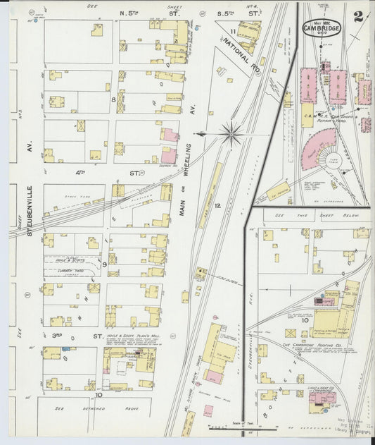Sanborn Fire Insurance Map from Cambridge, Guernsey County, Ohio (1892), Sheet #0002 - Historic Sanborn Fire Insurance Map Print, vintage old map wall art, antique decor, genealogy gift, Ohio Ohio map
