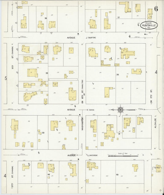 Sanborn Fire Insurance Map from Huntsville, Walker County, Texas (1912), Sheet #0006 - Historic Sanborn Fire Insurance Map Print, vintage old map wall art, antique decor, genealogy gift, Texas Texas map