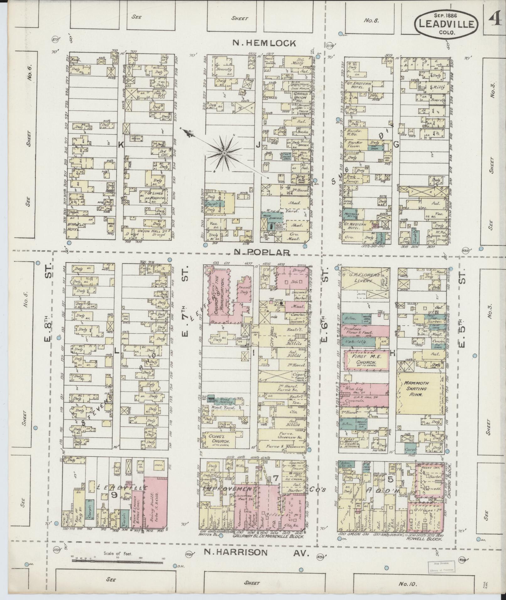 Sanborn Fire Insurance Map from Leadville, Lake County, Colorado (1886), Sheet #0004 - Complete Map Set gallery image, historic Sanborn map, vintage wall art, Colorado Colorado
