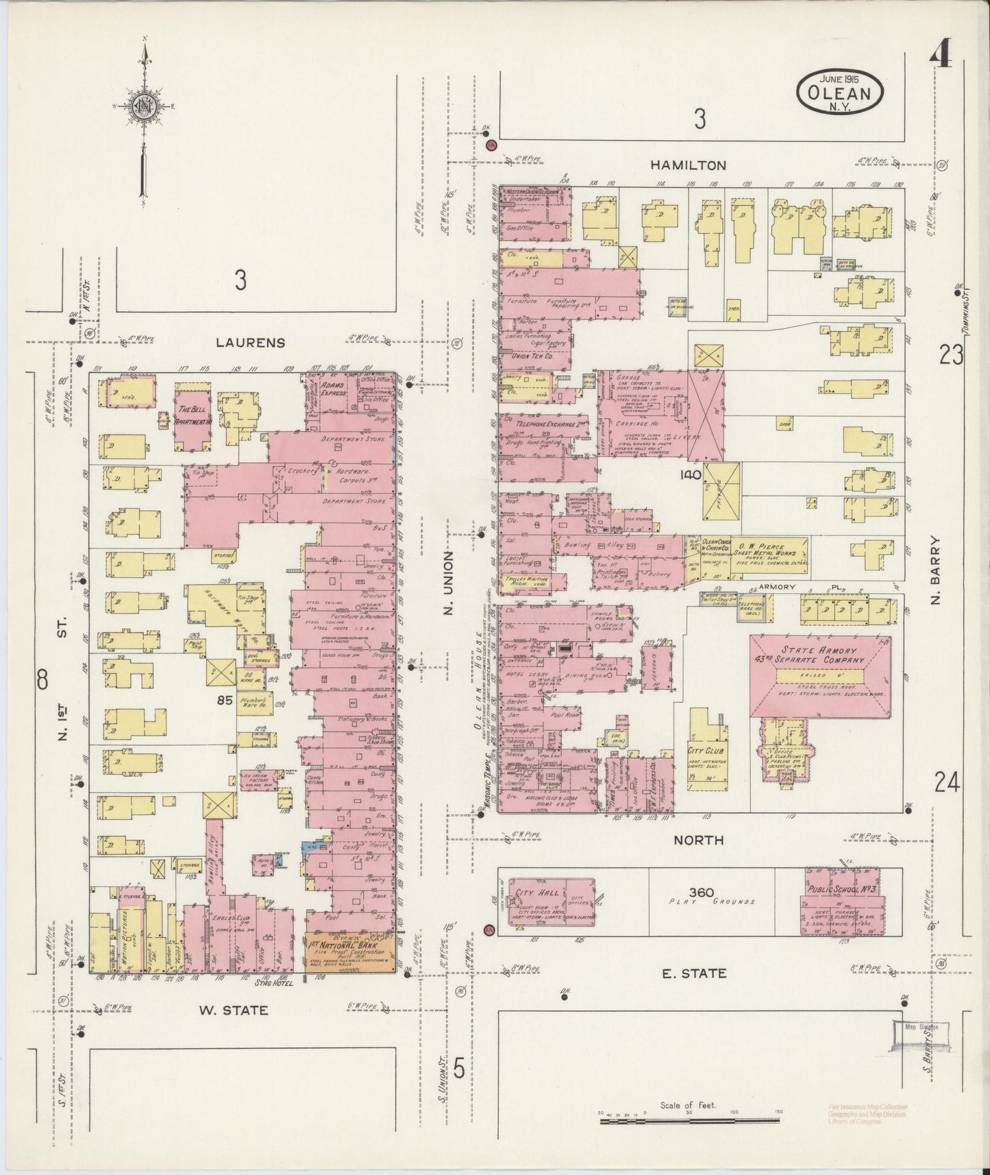 Sanborn Fire Insurance Map from Olean, Cattaraugus County, New York (1915), Sheet #0004 - Complete Map Set gallery image, historic Sanborn map, vintage wall art, New York New York