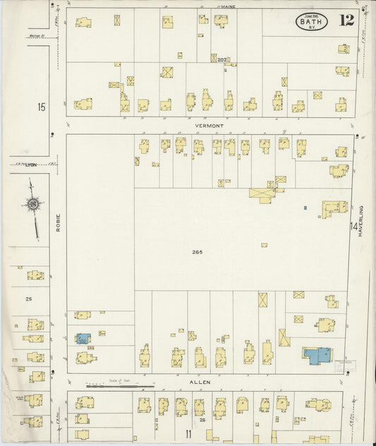 Sanborn Fire Insurance Map from Bath, Steuben County, New York (1915), Sheet #0012 - Historic Sanborn Fire Insurance Map Print, vintage old map wall art, antique decor, genealogy gift, New York New York map