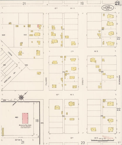 Sanborn Fire Insurance Map from Caldwell, Canyon County, Idaho (1921), Sheet #0021 - Complete Map Set gallery image, historic Sanborn map, vintage wall art, Idaho Idaho